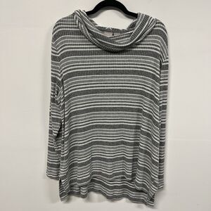 Chico’s Zenergy Cowl Neck Sweater Women’s 3 XL 16/18 Gray White Striped Ribbed